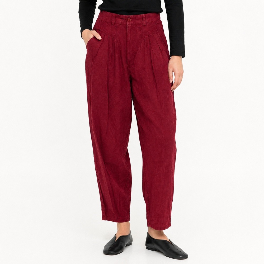 Vintage Red Pleated Pants Women 6 Burgundy High Waist Tapered Western Yoke 70s